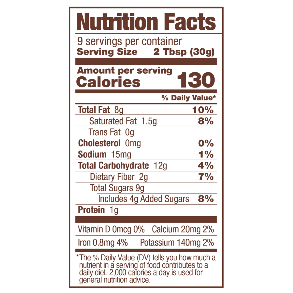 Dark Chocolate Hazelnut Spread Nutritional Chart